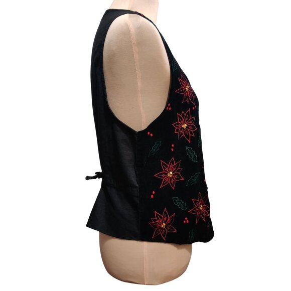 Vintage Casey & Max S Black Velvet Vest Button Front Embroidered Point Hem Cute - Picture 3 of 8